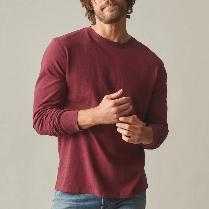 American Giant T-Shirt Mens M Burgundy Ribbed Long Sleeve Front Pocket Crew Neck