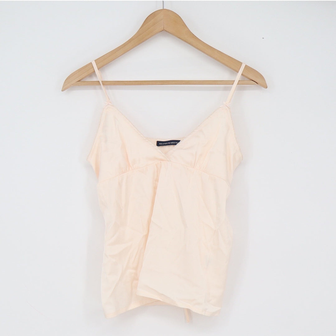 Brandy Melville Camisole Womens OS Peach Lace Trim Back Tie Excellent