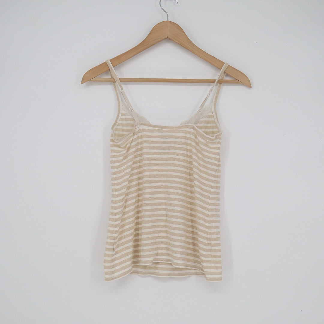 Express Womens XS Striped Camisole Lace Trim Metallic Gold Shimmer Tank Top