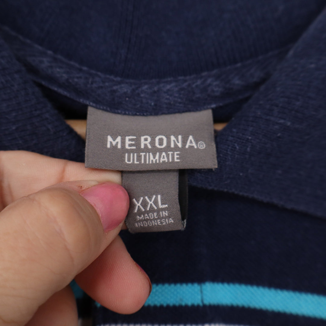 Merona Polo Shirt Mens XXL Ultimate Navy Blue Striped Short Sleeve Excellent