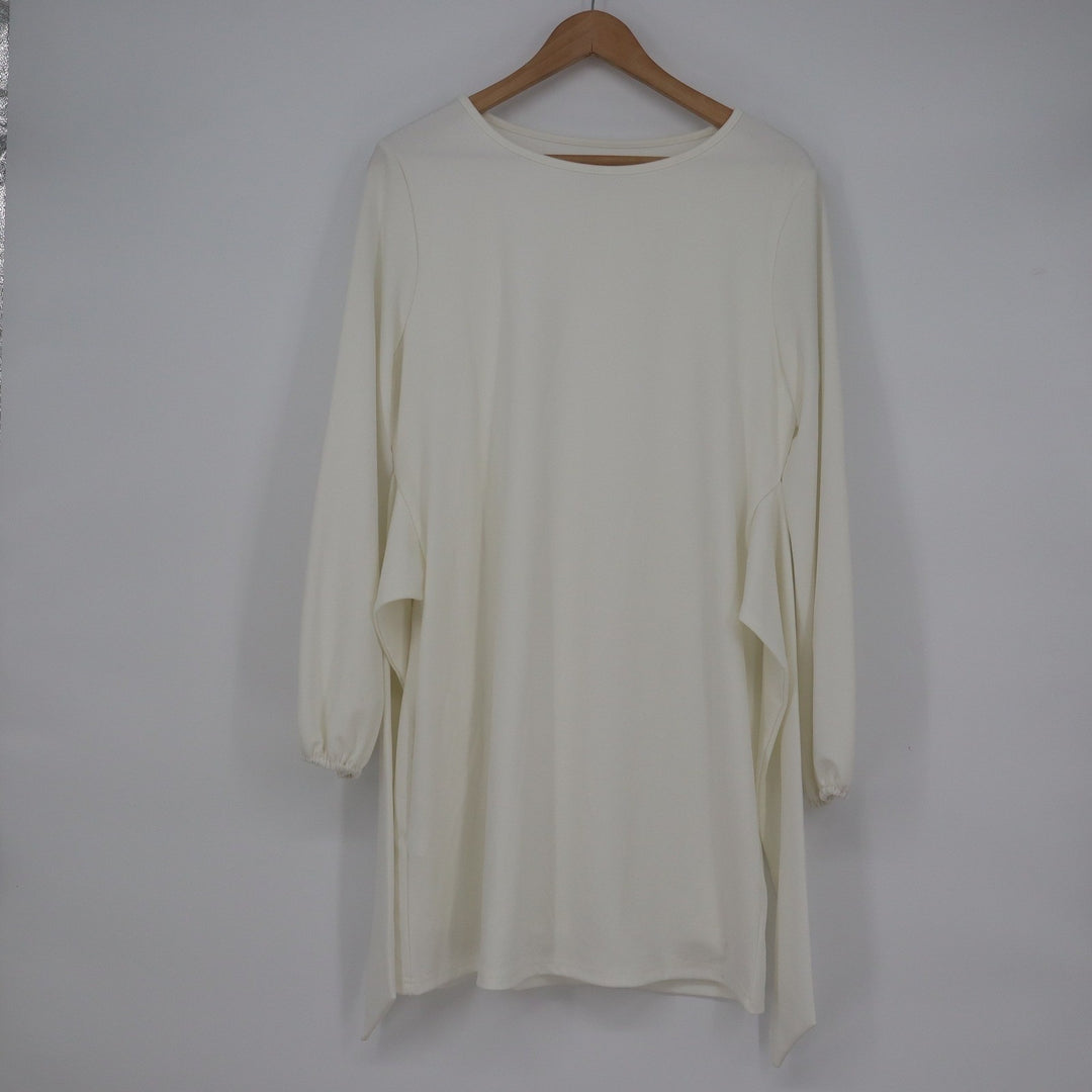 PRETTYGARDEN White Long Sleeve Tie Back Mini Dress Medium Round Neck Solid