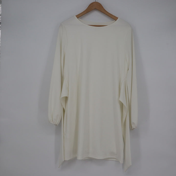 PRETTYGARDEN White Long Sleeve Tie Back Mini Dress Medium Round Neck Solid