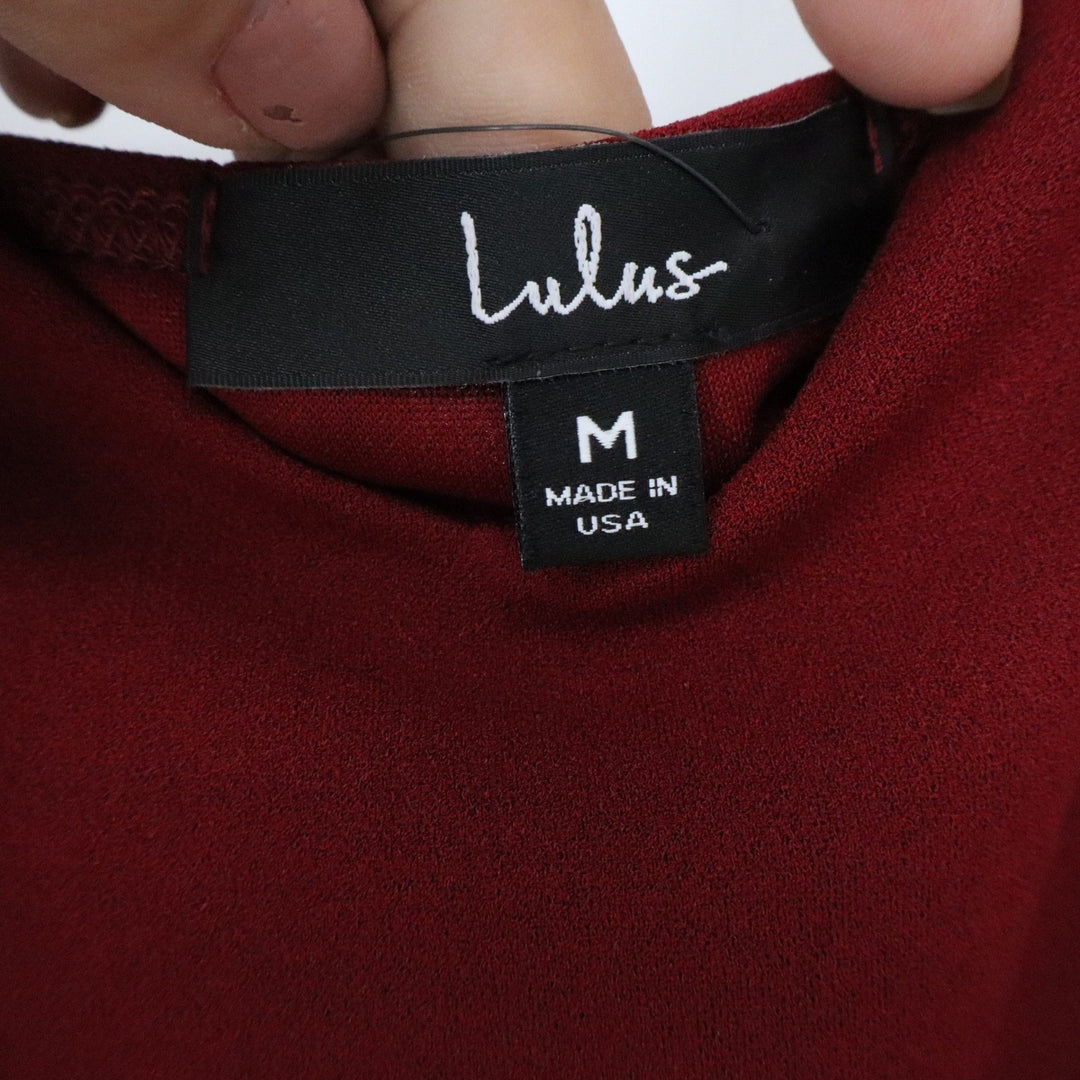 Lulus Burgundy Wine V-Neck Bodycon Wrap Tulip Skirt Cocktail Dress Medium NEW