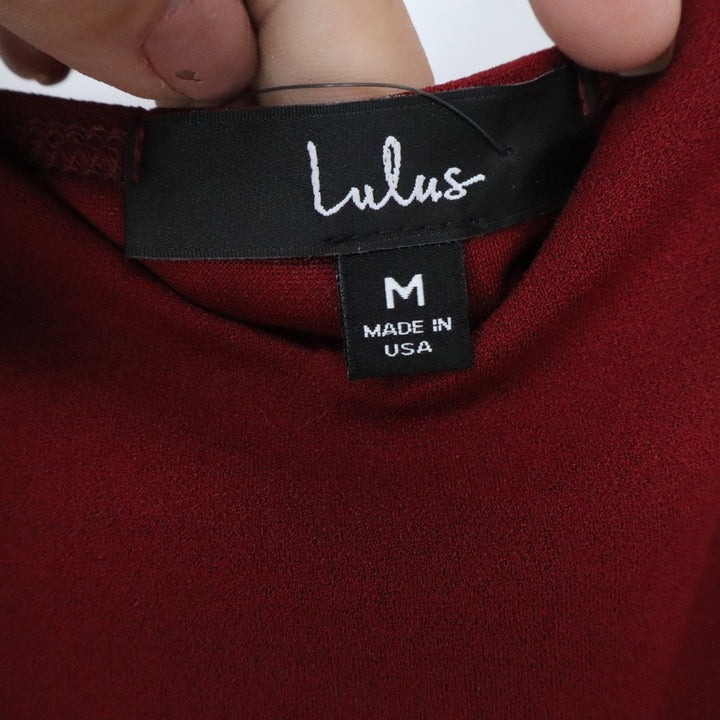 Lulus Burgundy Wine V-Neck Bodycon Wrap Tulip Skirt Cocktail Dress Medium NEW