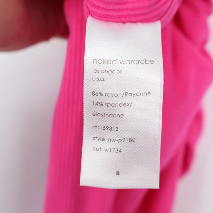 Naked Wardrobe Neon Pink Ribbed Split Hem Leggings Small High Waist