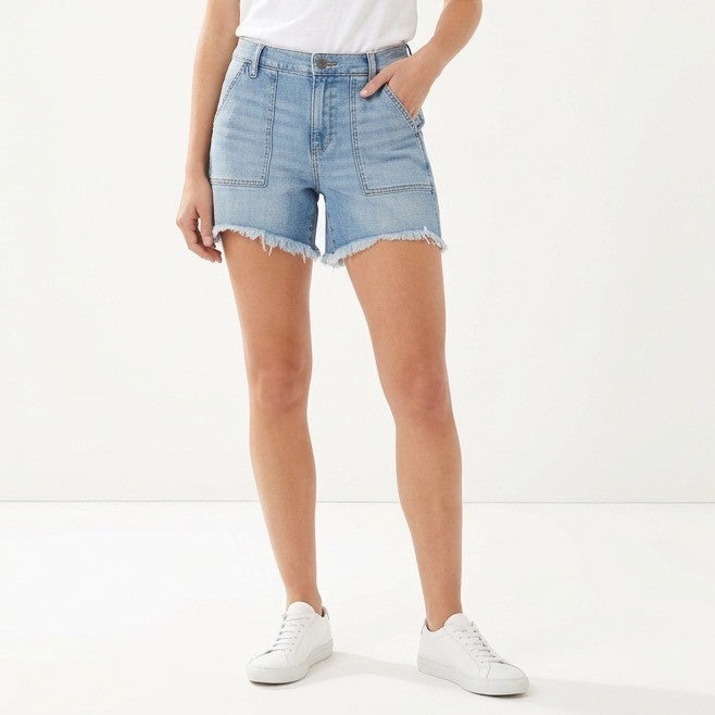 Aerie Daydream Cutoff Shorts Womens M Blue Denim Cotton Raw Hem Patch Pockets