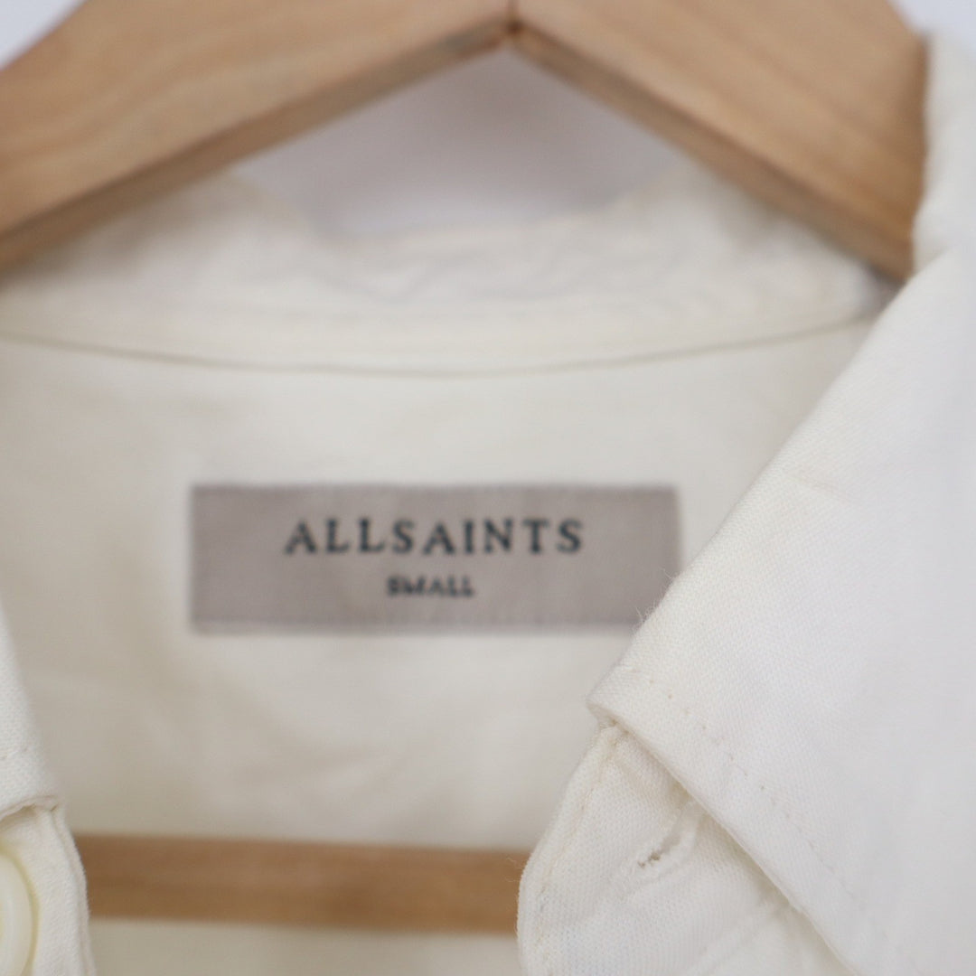 AllSaints Redondo LS Shirt Off White Cotton Ramskull Slim Fit Small