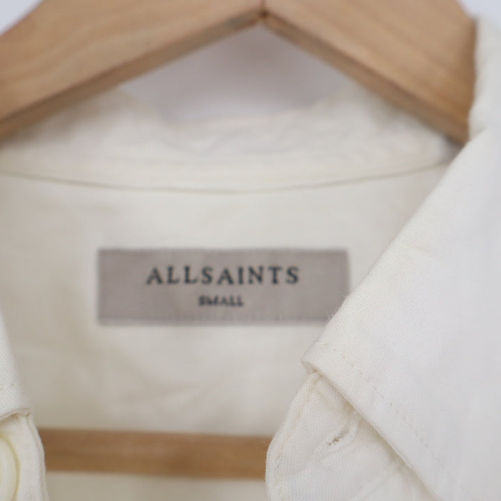 AllSaints Redondo LS Shirt Off White Cotton Ramskull Slim Fit Small
