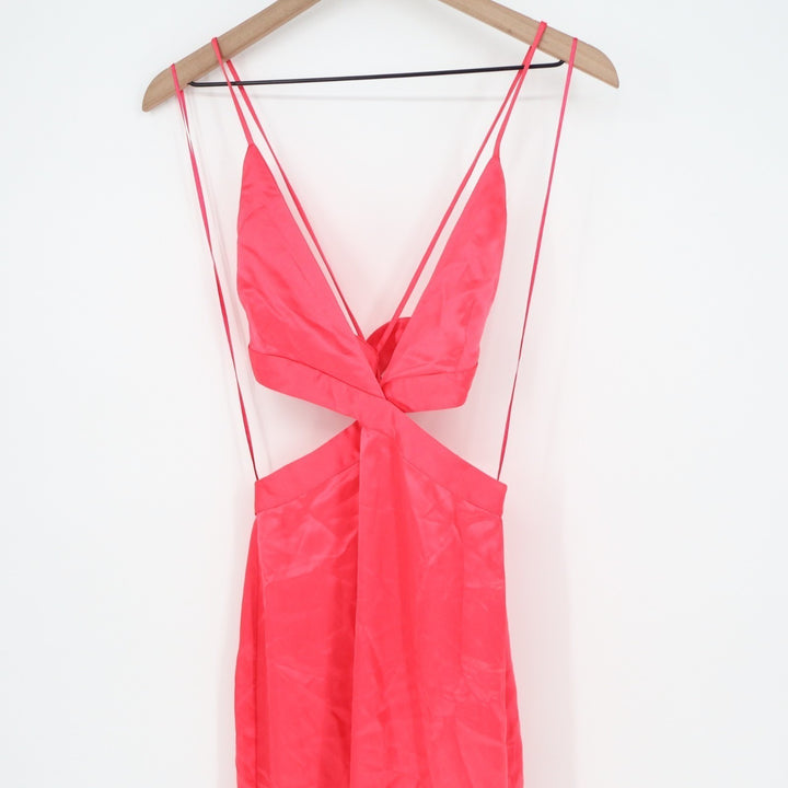 Zara Midi Dress Womens Small Pink Cut Out V-Neck Strappy Backless Cocktail Party