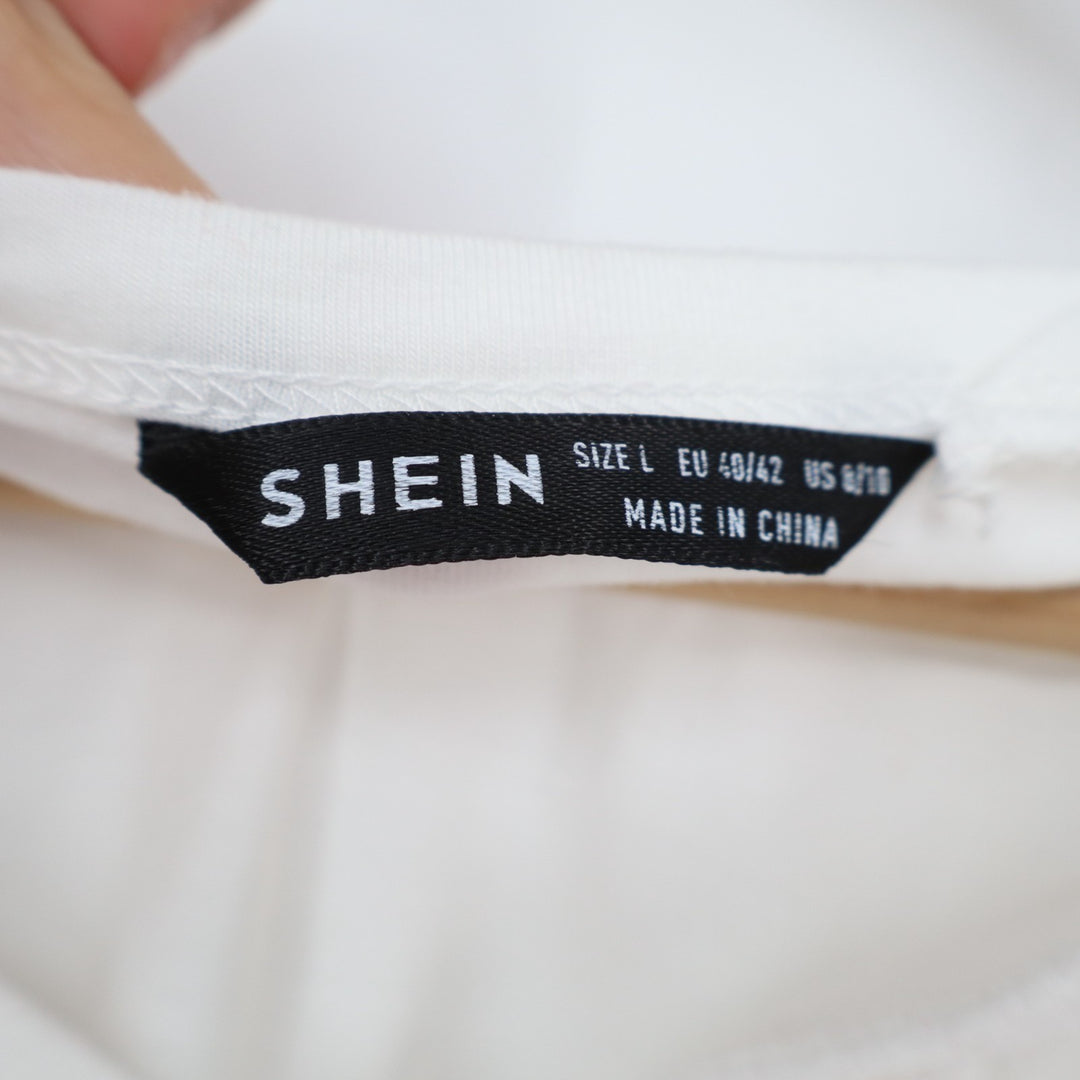 Shein T Shirt Womens Large 8/10 White Soft Jersey Knit V Neck Casual Wear Top