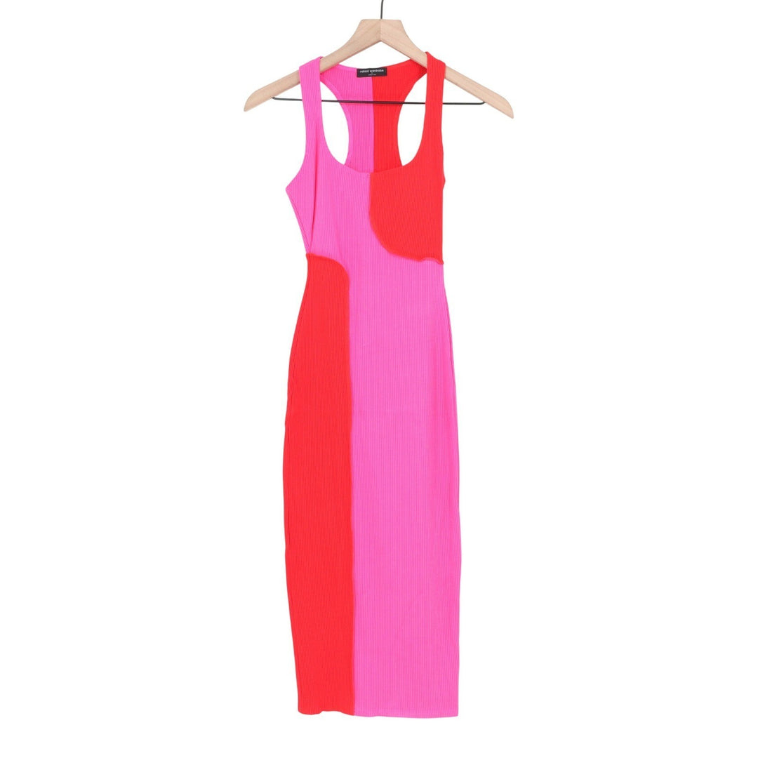 Naked Wardrobe Pink Red Colorblock Ribbed Midi Dress NW-D2400 Mens Size Medium