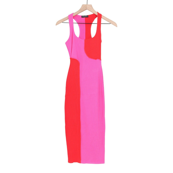 Naked Wardrobe Pink Red Colorblock Ribbed Midi Dress NW-D2400 Mens Size Medium