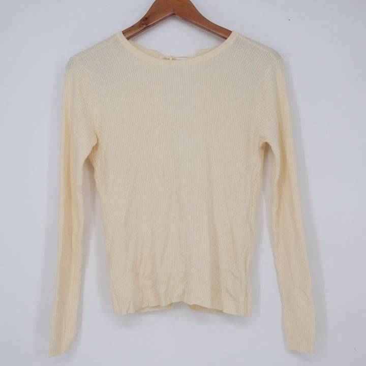 Threadbare Top Womens 8 Open Back Ribbed Knit Cream Long Sleeve Excellent
