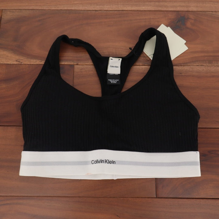 Calvin Klein Bralette Sport Bra Womens Medium Black Ribbed Racerback Scoop Neck