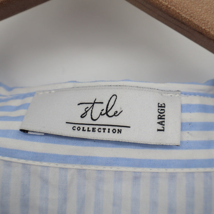 Stile Collection Blue White Striped Peplum Tunic Shirt Cotton Large