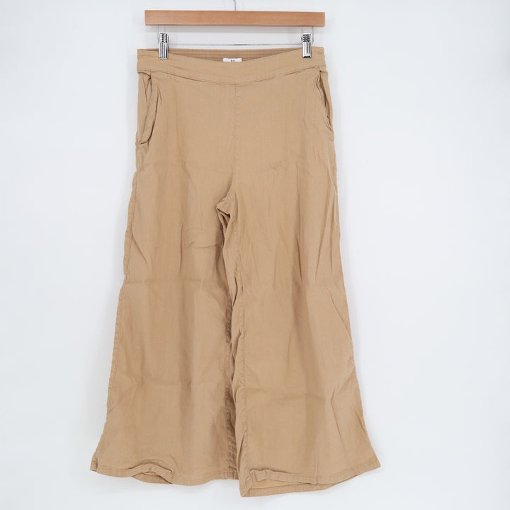 Halston Womens Tan Linen Blend Wide Leg Cropped Pants Size S Khaki DVA 963
