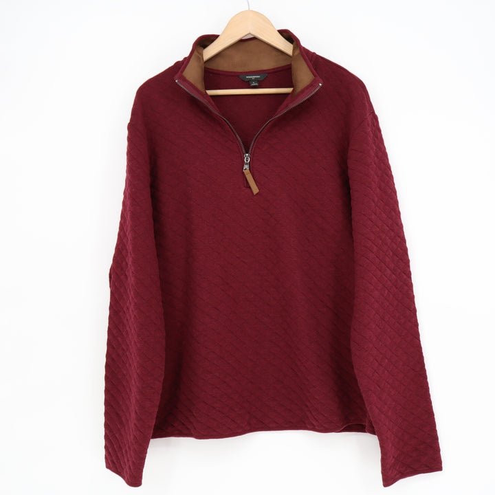 Banana Republic Mens Large Burgundy Quilted Diamond Quarter Zip Pullover Sweater