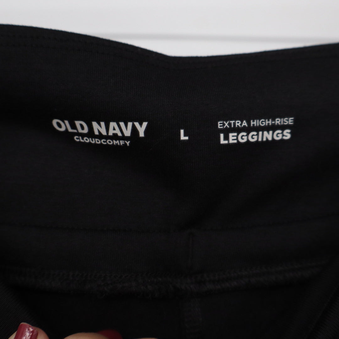 Old Navy Leggings Womens L CloudComfy Extra High-Rise Black Drawstring Excellent