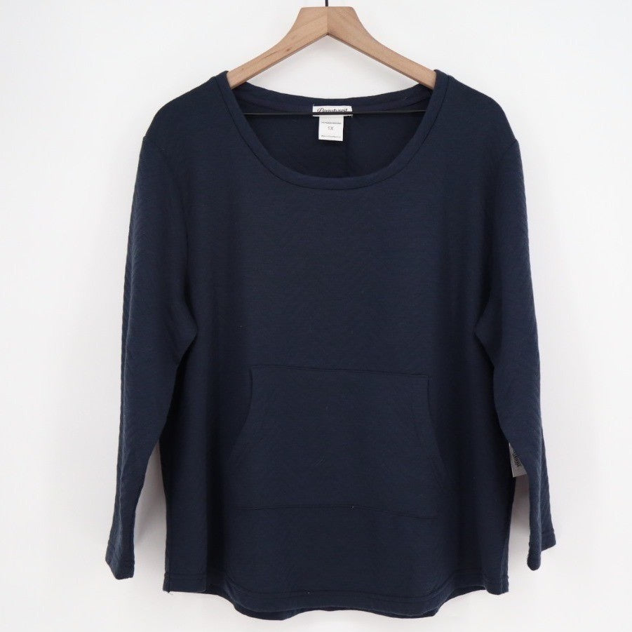 Beautyrest Sweatshirt Womens 1X Navy Round Neck Kangaroo Pocket Long Sleeve