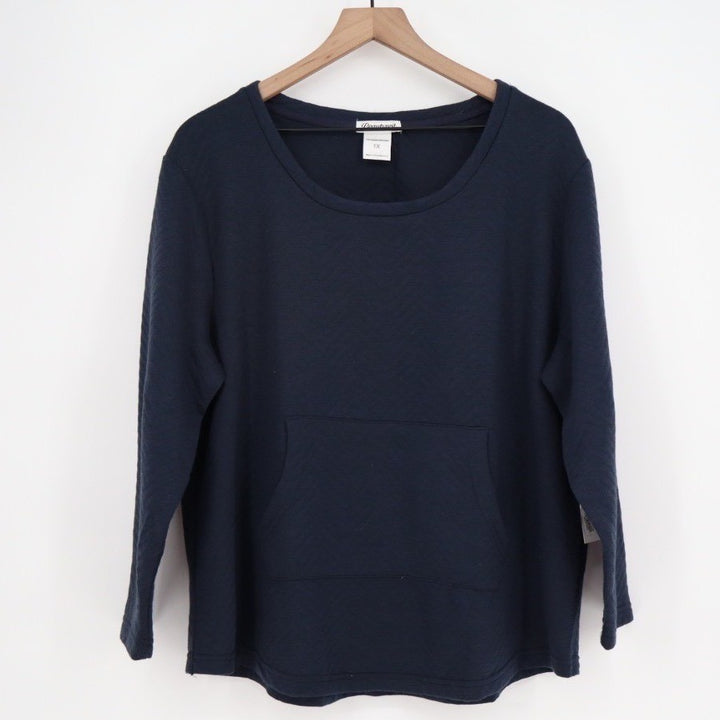 Beautyrest Sweatshirt Womens 1X Navy Round Neck Kangaroo Pocket Long Sleeve
