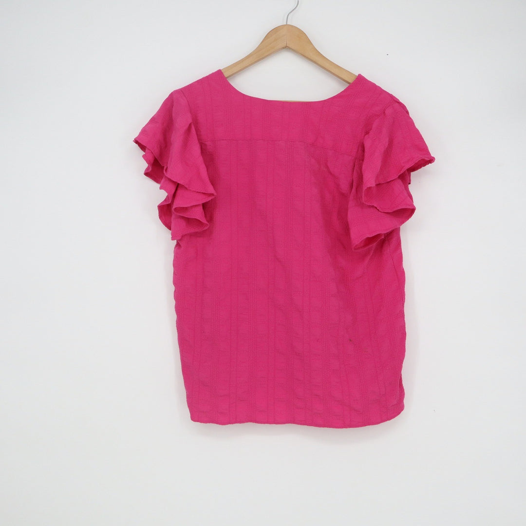 Counterparts Pink Ruffle Sleeve Textured V-Neck Blouse Top Womens Medium