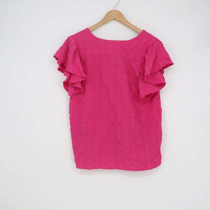 Counterparts Pink Ruffle Sleeve Textured V-Neck Blouse Top Womens Medium