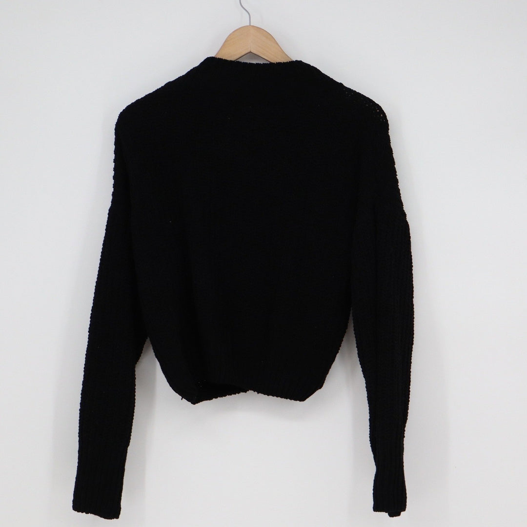 Double Zero Black Popcorn Knit Cropped Sweater Crew Neck DZ20H913 Medium