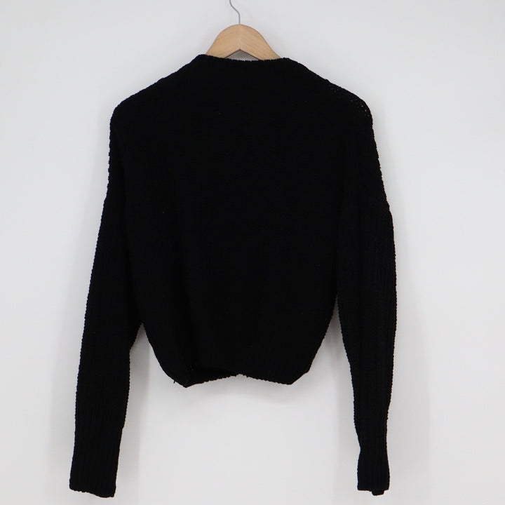 Double Zero Black Popcorn Knit Cropped Sweater Crew Neck DZ20H913 Medium