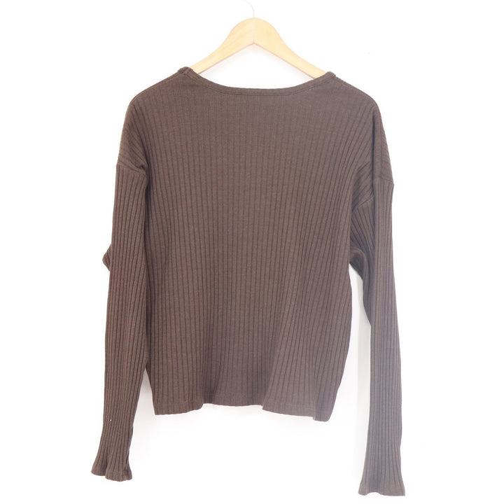 Time and Tru Brown Ribbed Knit Long Sleeve Crew Neck Top XL 16-18