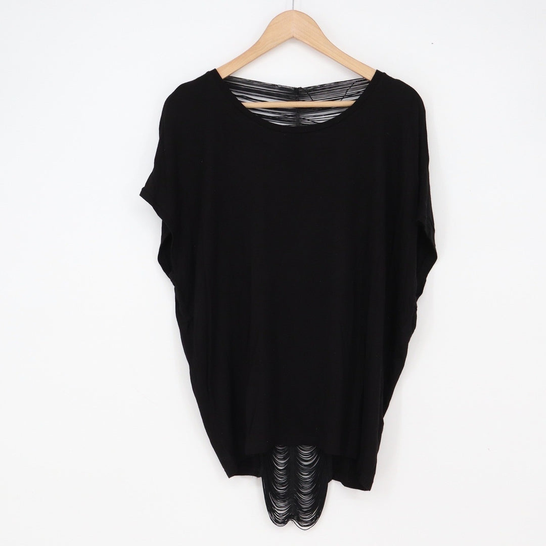 Forever 21 Top Womens M Shredded Open Back Black Dolman Short Sleeve Excellent