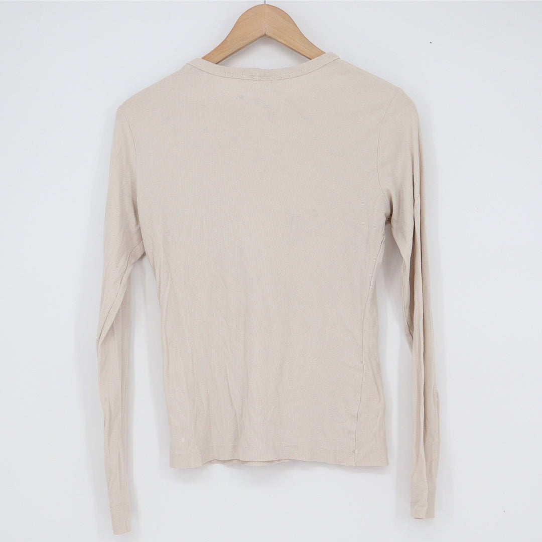 H&M Beige Ribbed Long Sleeve Crewneck Top Cotton Modal Blend Size M