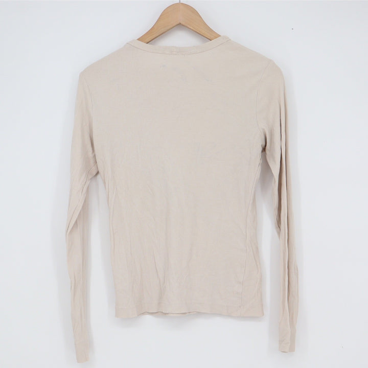 H&M Beige Ribbed Long Sleeve Crewneck Top Cotton Modal Blend Size M