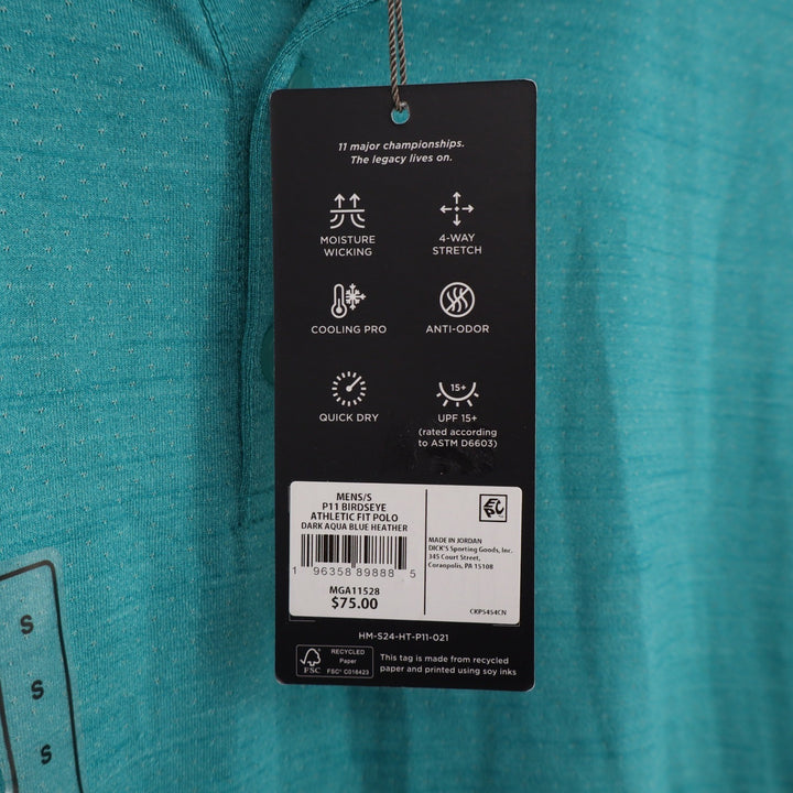Walter Hagen Mens Birdseye Athletic Fit Polo Shirt Aqua Blue Heather Small