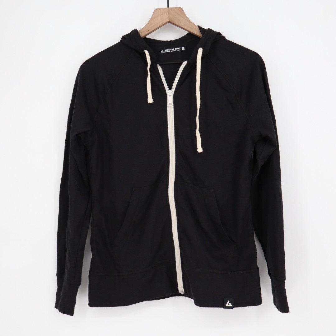 American Giant Black Full Zip Hoodie Raglan Sleeve Made in USA Size M