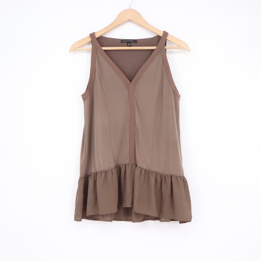 Banana Republic Brown V-Neck Ruffle Peplum Sleeveless Top XS