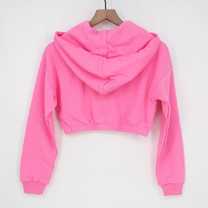 Naked Wardrobe Neon Pink Cropped Hoodie Sweatshirt XS Long Sleeve