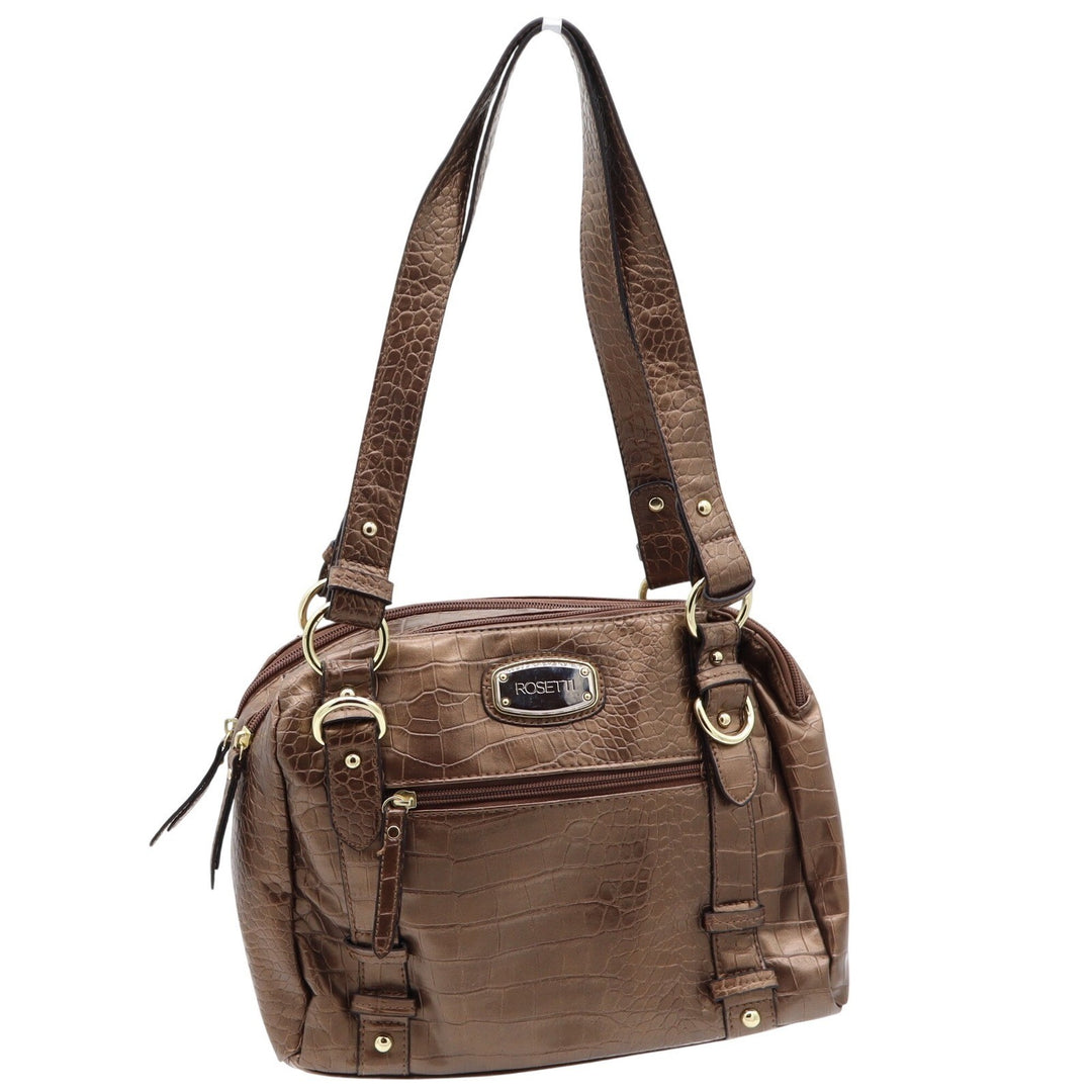 Rosetti Shoulder Bag Womens Medium Croc Embossed Bronze Faux Leather Excellent