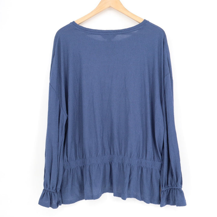 Simply Vera Vera Wang Peplum Top Womens XL Blue Ruffled Cuffs Sleeve Round Neck
