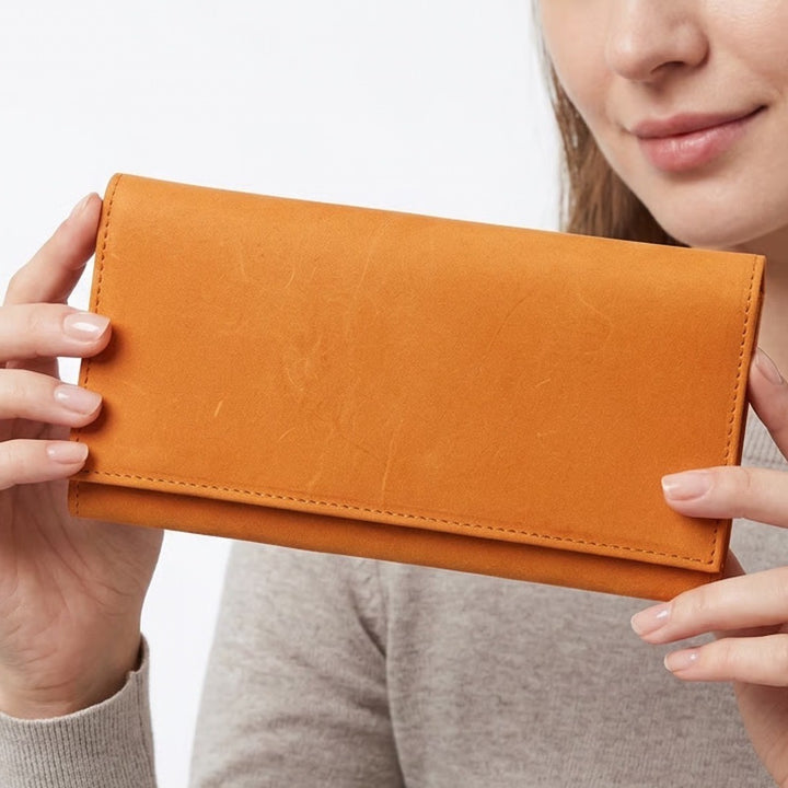 ABLE Debre Wallet Cognac Genuine Leather Tri-fold Clutch Handmade