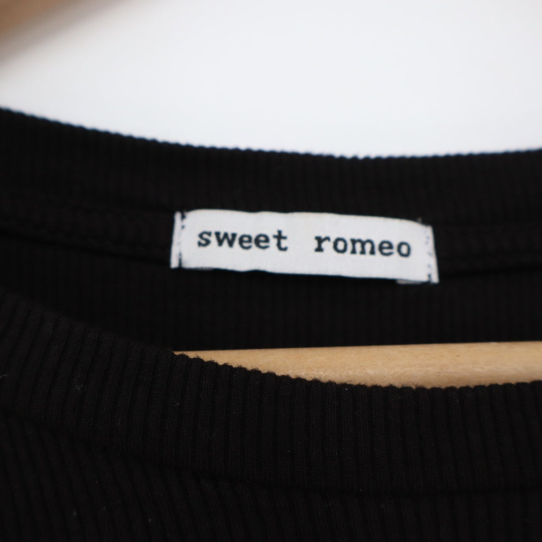 Sweet Romeo T-Shirt Womens L Ribbed Knit Black Short Sleeve Crew Neck Excellent