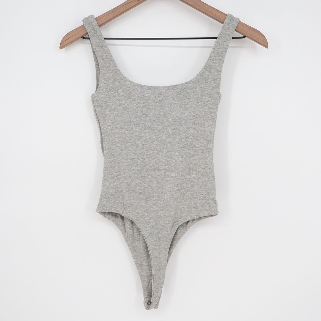 Naked Wardrobe Heather Gray Scoop Neck Sleeveless Thong Bodysuit M