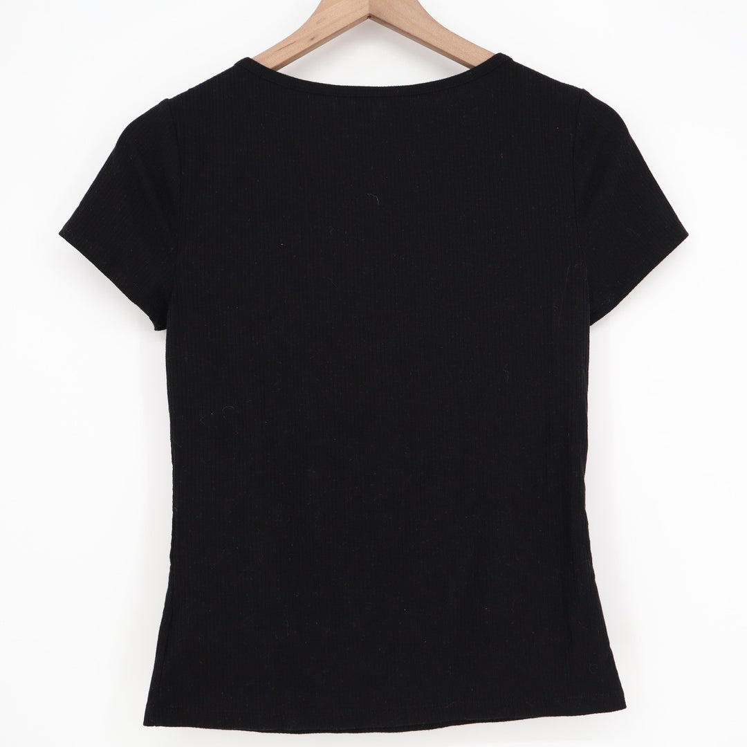 Aeropostale Seriously Soft Black Ribbed Lace Up Short Sleeve Top Large