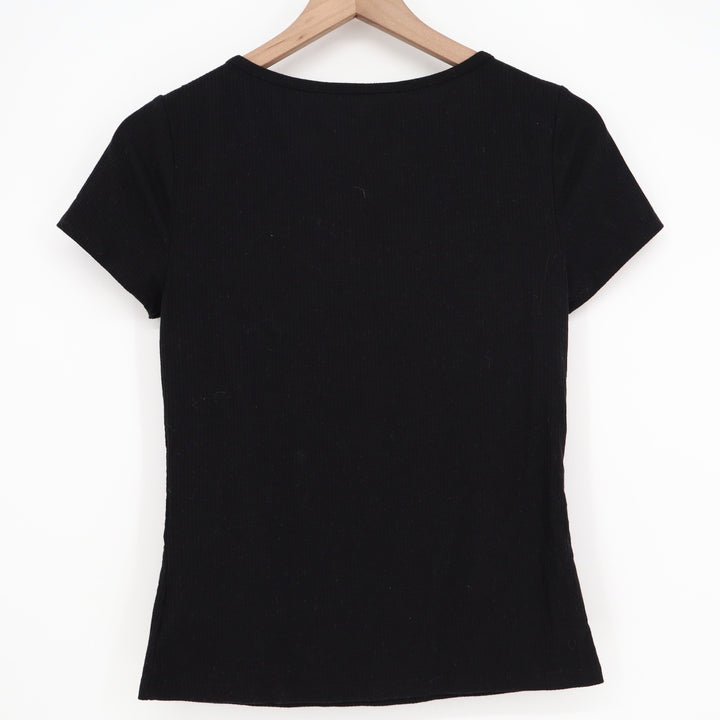 Aeropostale Seriously Soft Black Ribbed Lace Up Short Sleeve Top Large