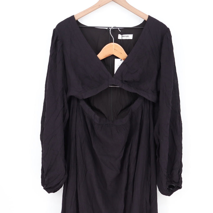 Showpo Paige Side Cut Out Balloon Sleeve Maxi Dress Black US 12 SD22070023