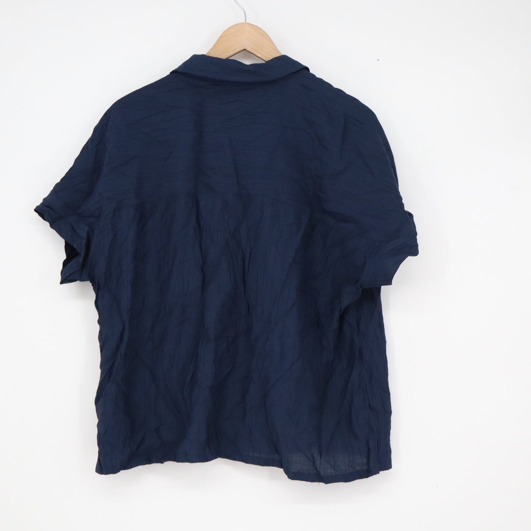 Modern Works Navy Blue Crinkle Textured Short Sleeve Button Up Shirt XL