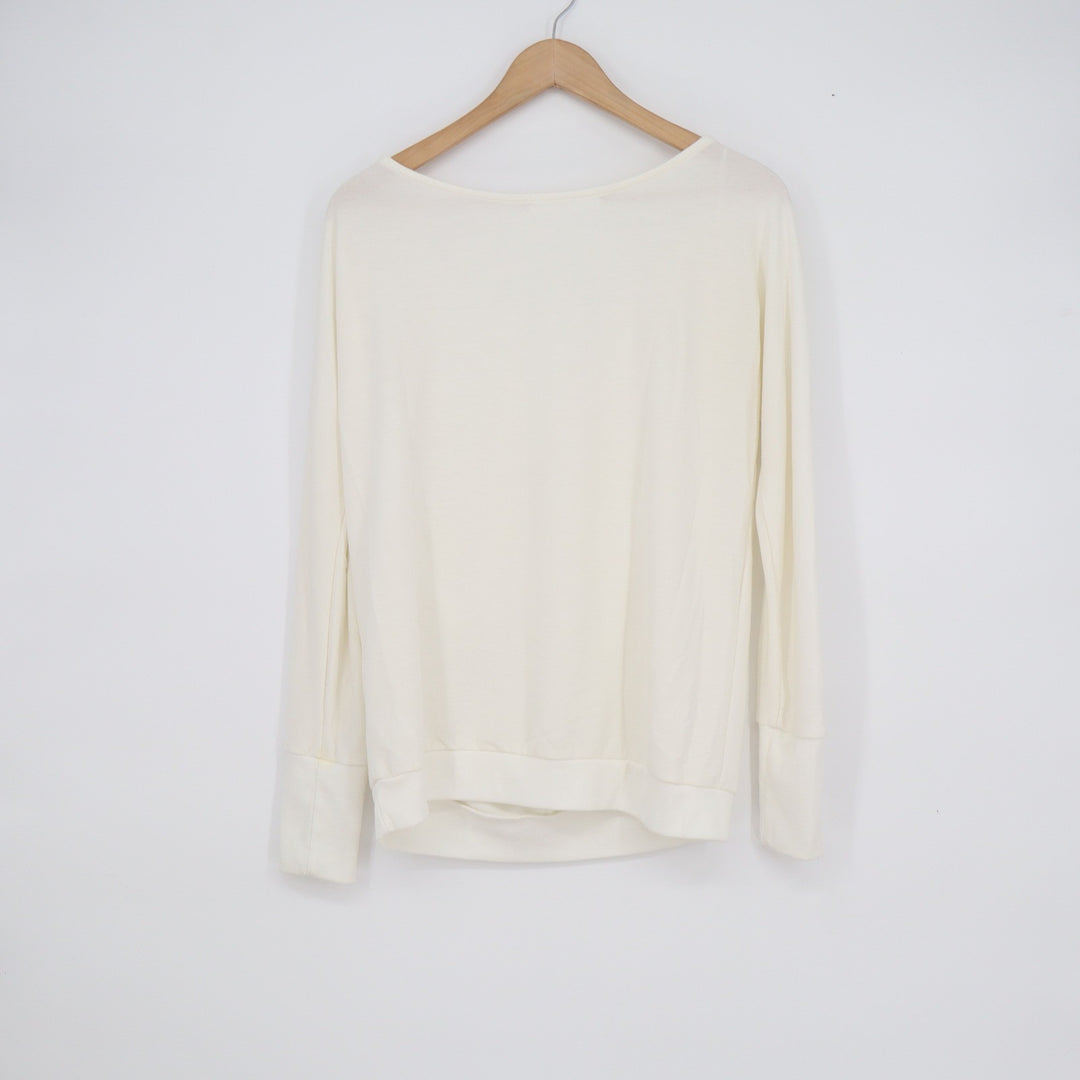 Project Social T Cream Long Sleeve Scoop Neck Top Small Made in USA