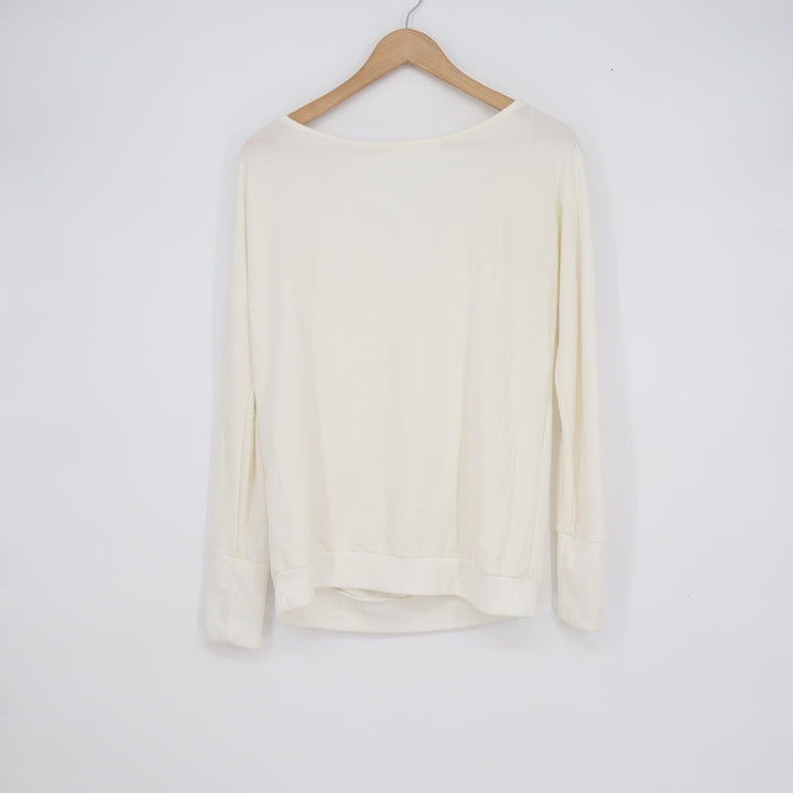 Project Social T Cream Long Sleeve Scoop Neck Top Small Made in USA