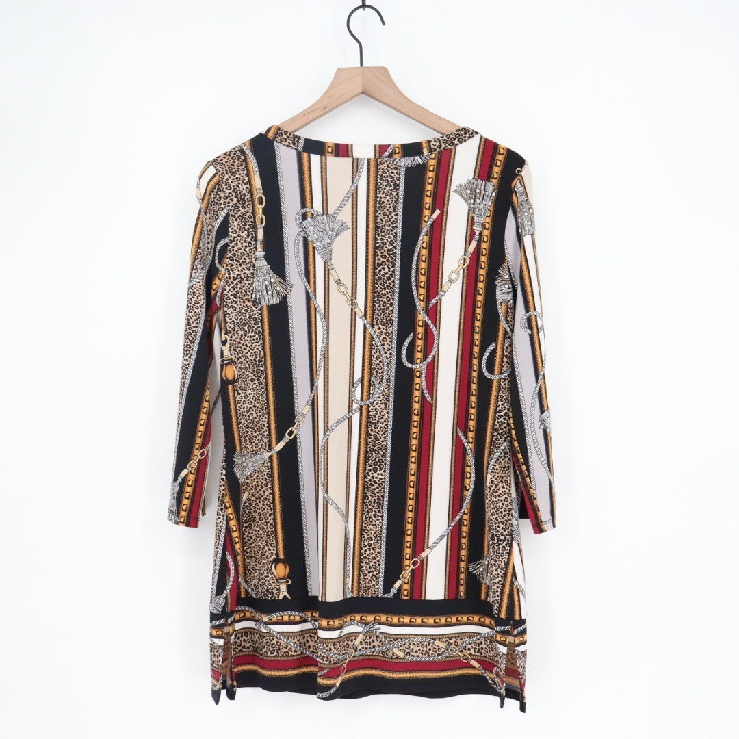 White House Black Market Tunic Top Womens Medium Multicolor Stretch Split Neck