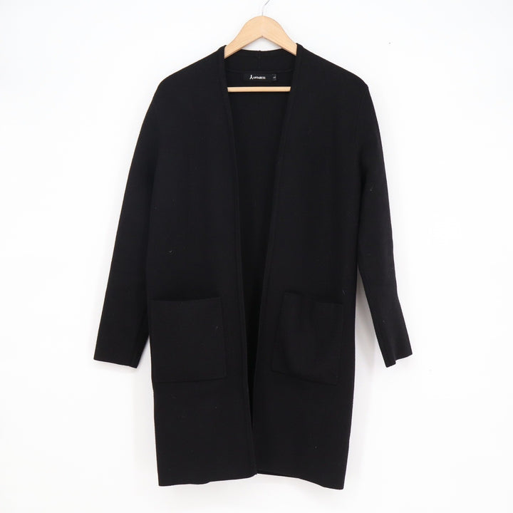 Anrabess Womens Black Open Front Longline Cardigan Sweater Pockets Size S
