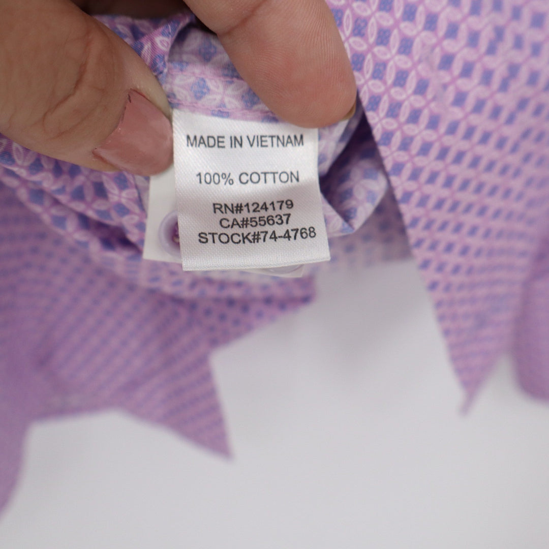 Johnston & Murphy Mens Purple Geometric Print Cotton Button Down Shirt Large L